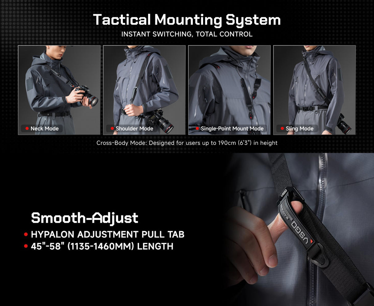 VSGO Black Snipe Pro Kameragurt – Profi-Schnellverschlussgurt - Stalker Black