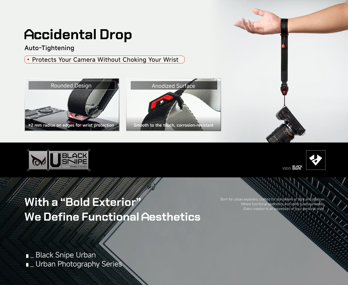 VSGO Black Snipe Urban Kamera-Handgurt (Q-Black) – mit Quick-Release & 360° Anti-Twist-Sicherung