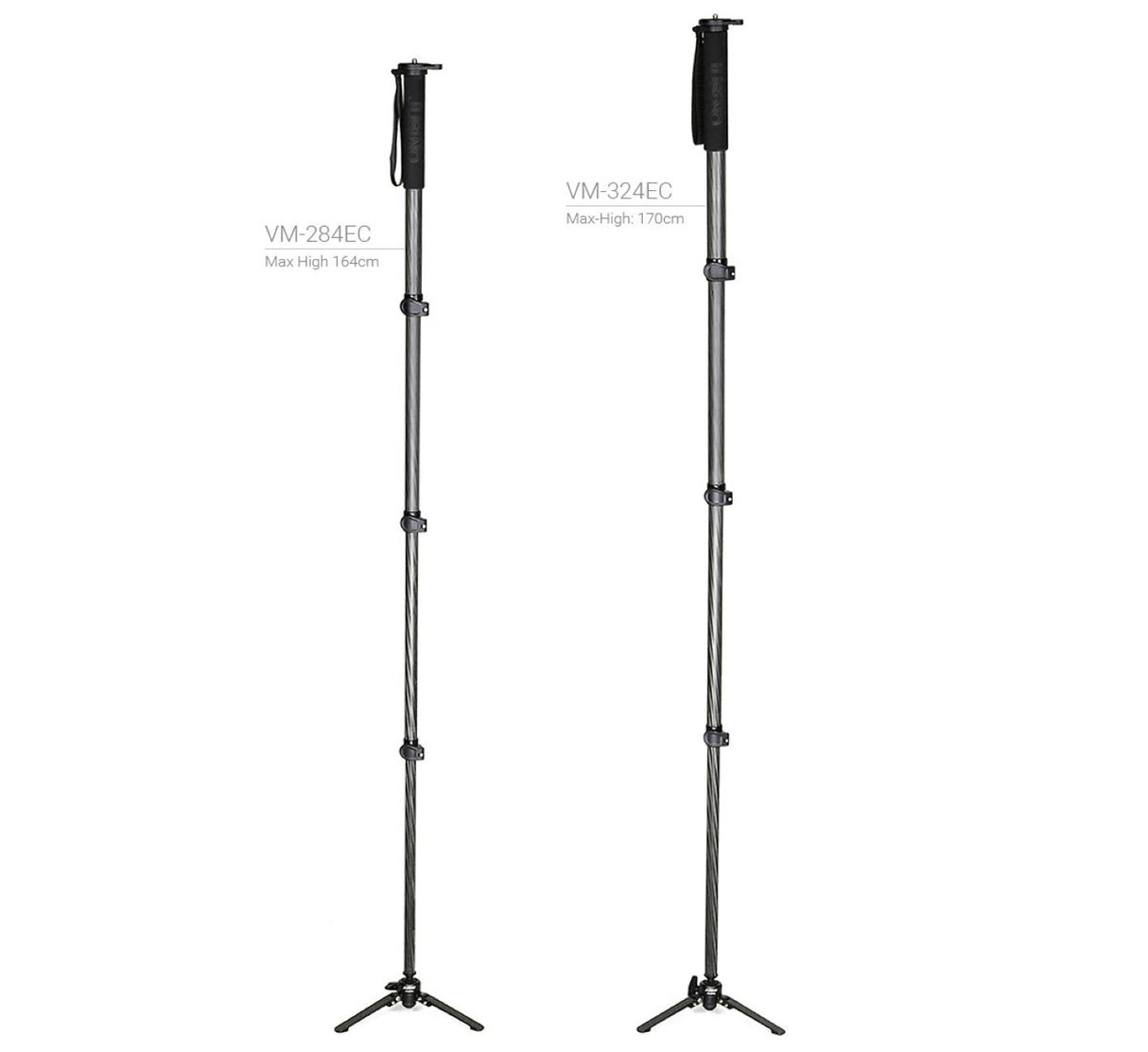 JUSINO Carbon Monopod mit abnehmbarem Fuß/Tischstativ Schnellspann-Clips bis 164cm/10kg VM-284EC