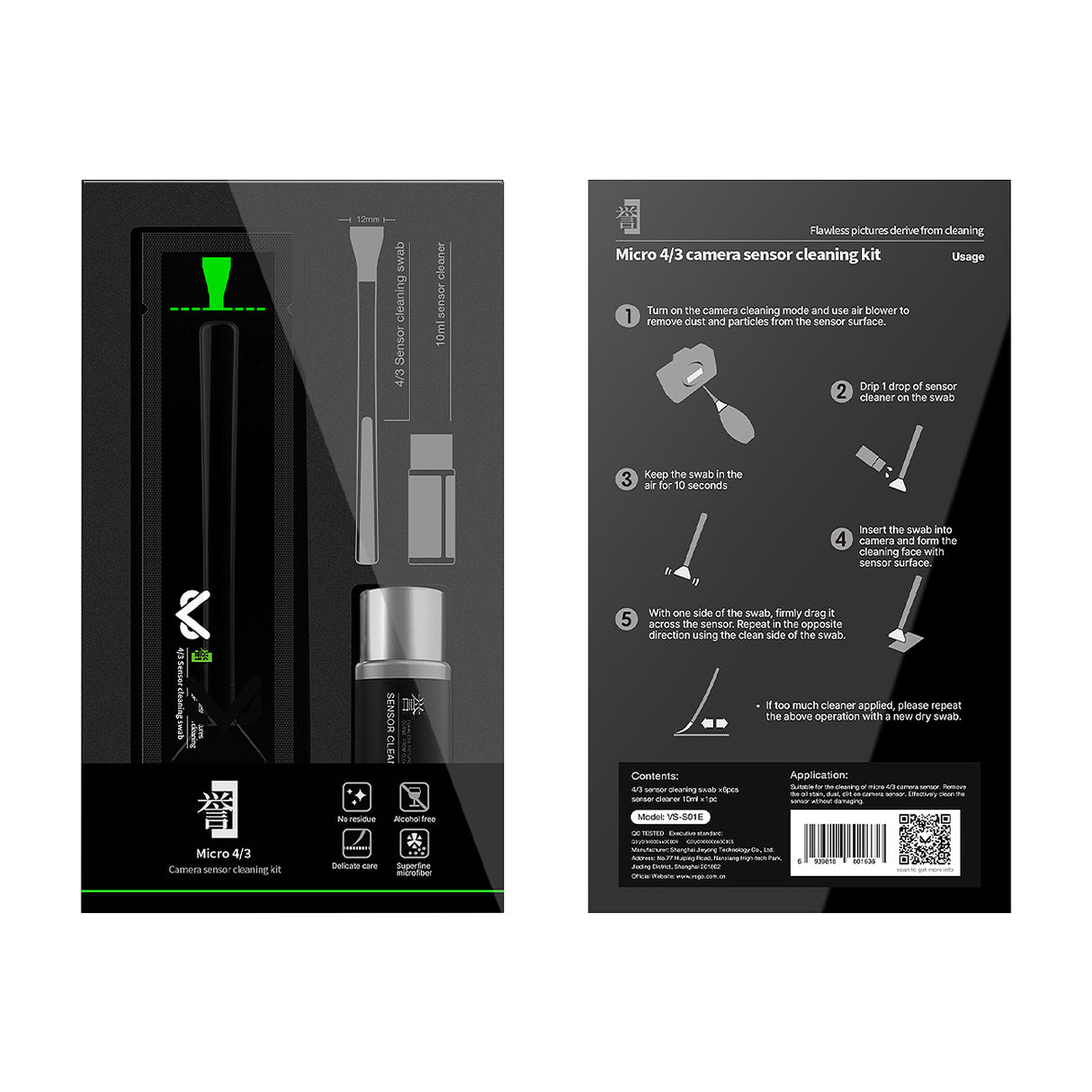 VSGO Sensor Reinigungskit für 4/3 Kameras inkl. Flüssigkeit & Swabs