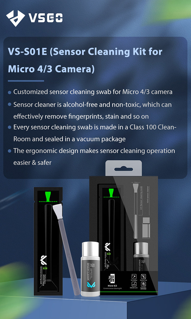 VSGO Sensor Reinigungskit für 4/3 Kameras inkl. Flüssigkeit & Swabs