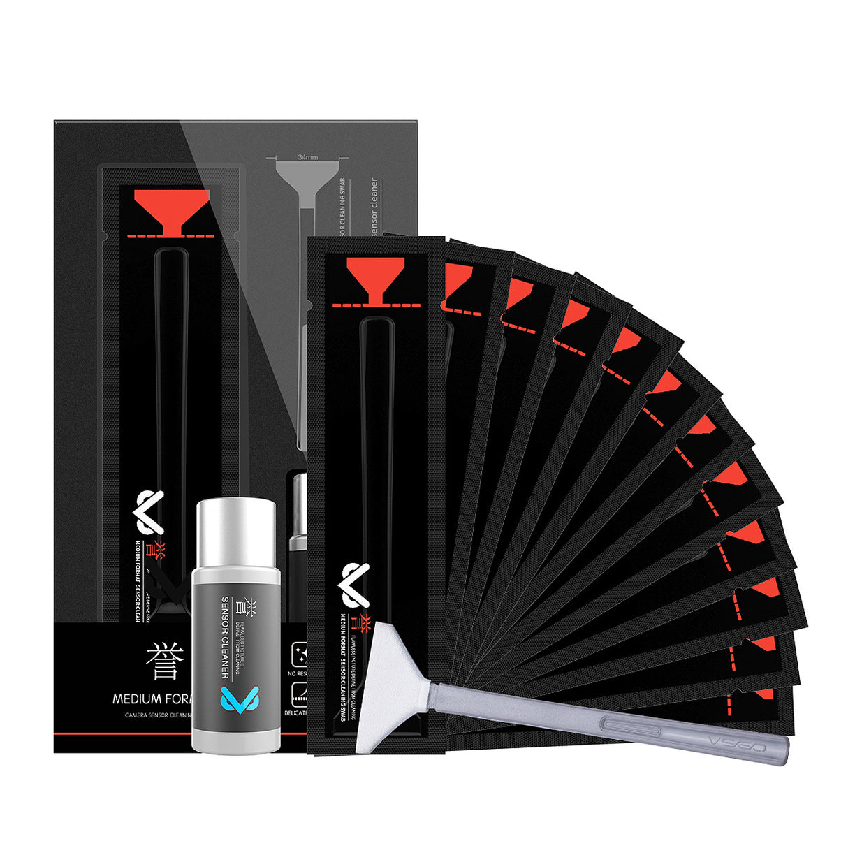VSGO Sensor Reinigungskit VS-S04E für Mittelformatkameras 12 Swabs + Flüssigkeit