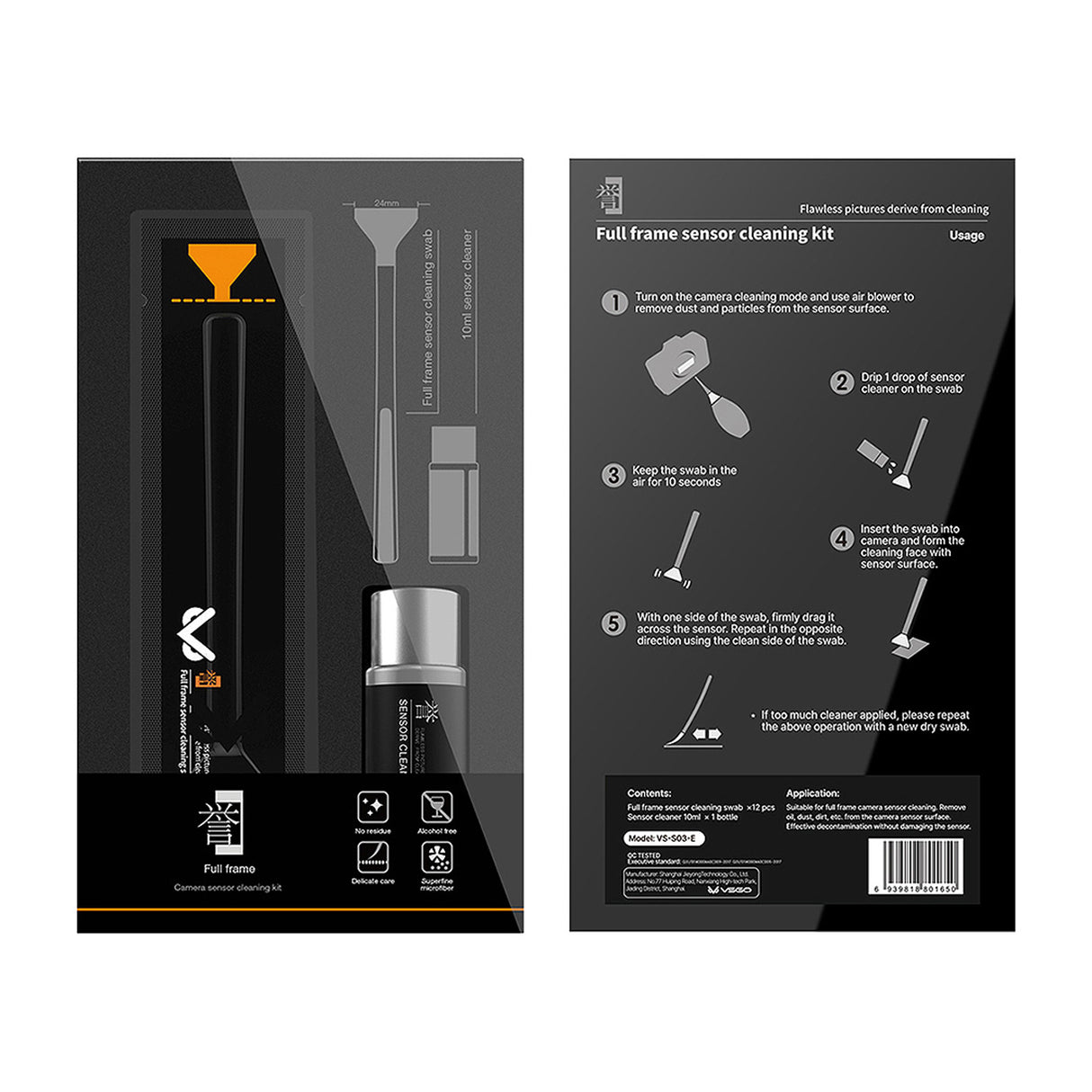 VSGO Sensor Reinigungskit VS-S03E für Vollformat-Kameras 12 Swabs + Flüssigkeit