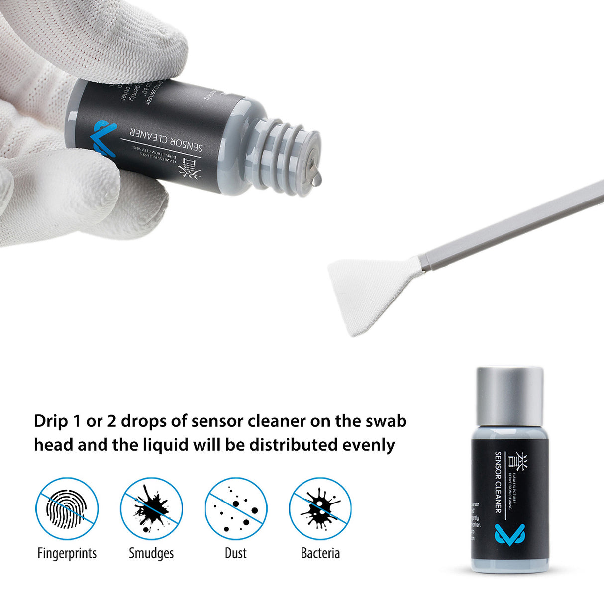 VSGO Sensor Reinigungskit VS-S04E für Mittelformatkameras 12 Swabs + Flüssigkeit