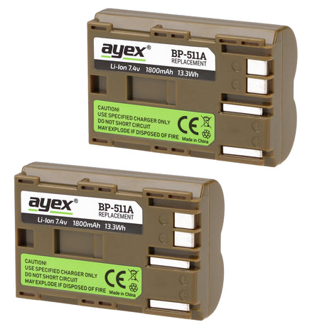 ayex Power Set mit 2x BP-511A Akku + 1x USB Dual Ladegerät für z.B. Canon 300D 50D 1D D60
