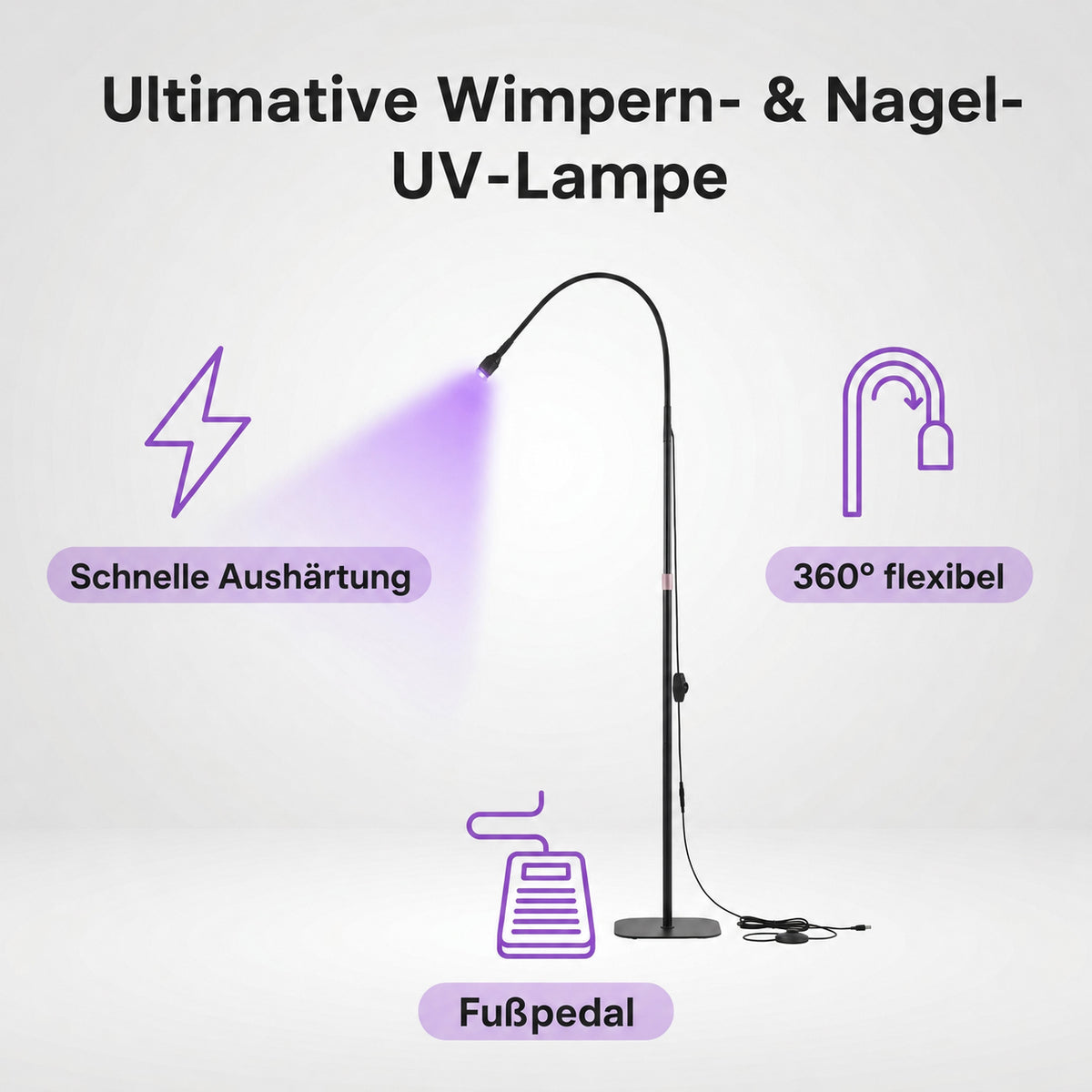 Profi-UV-Lampe 6 W mit Fußpedal & flexiblem Schwanenhals für Nagel-, Wimpern- und Brow-Studio