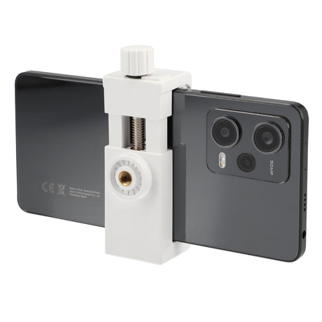 Universal Smartphone Halterung für Stativ & Selfie-Stick 1/4 Zoll verstellbar 55-105mm Hoch- & Querformat Weiß