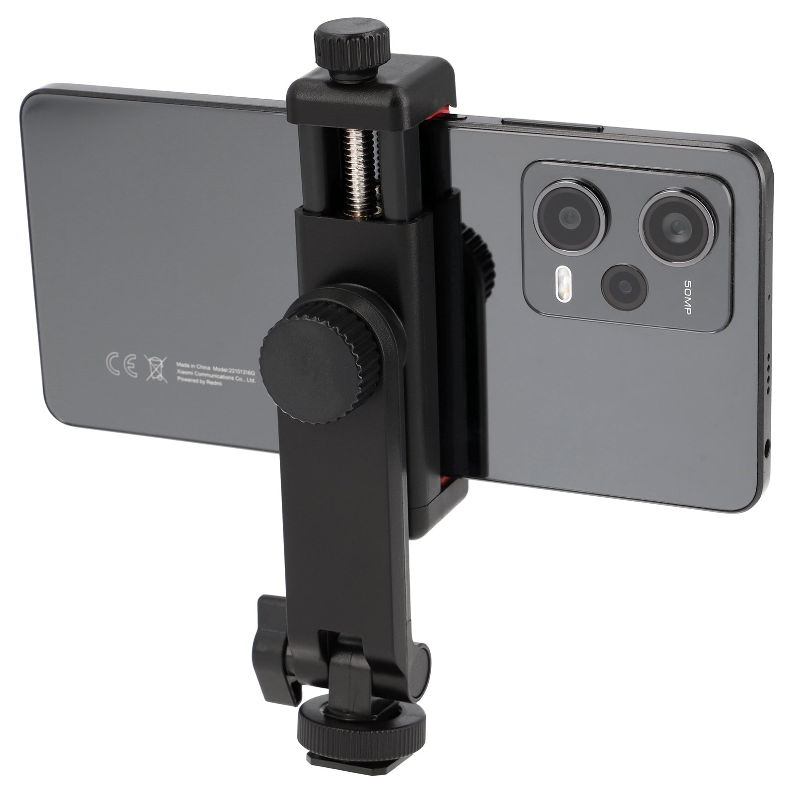 Smartphone Halterung mit Blitzschuh & Blitzfuß – Neigbarer Handyhalter mit Schraubklemme für Kamera, Mikrofon & LED-Licht (55–90 mm)