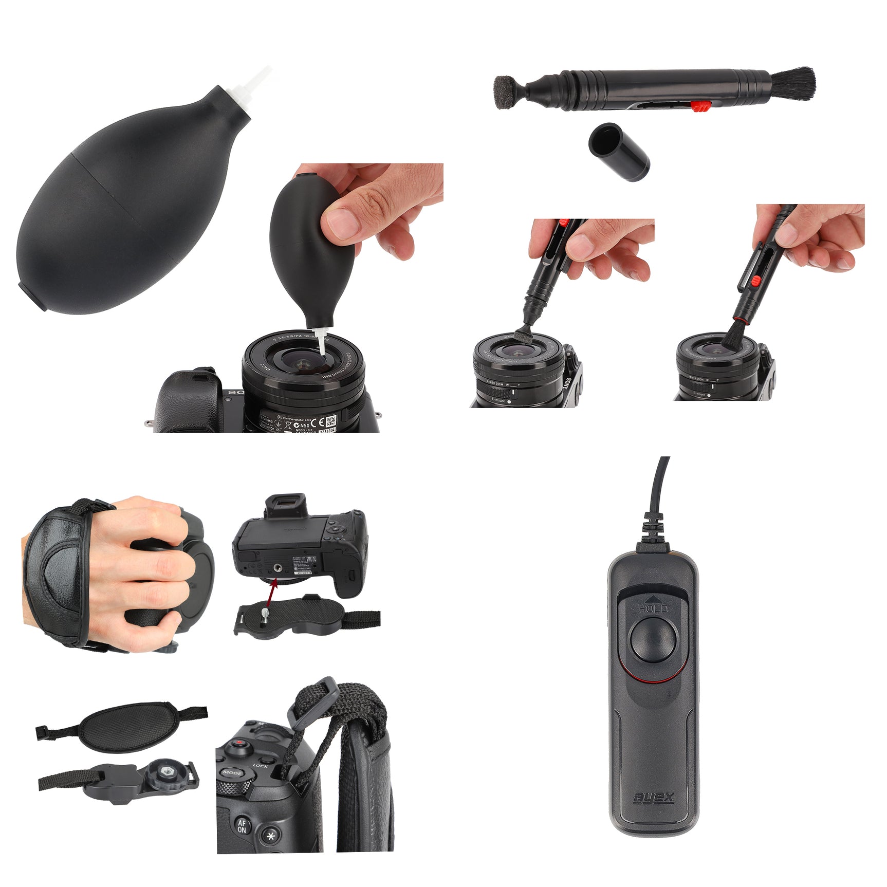 Zubehör Set für Nikon DC0 mit Fernauslöser AX-10 Blasebalg Handschlaufe Reinigungsstift