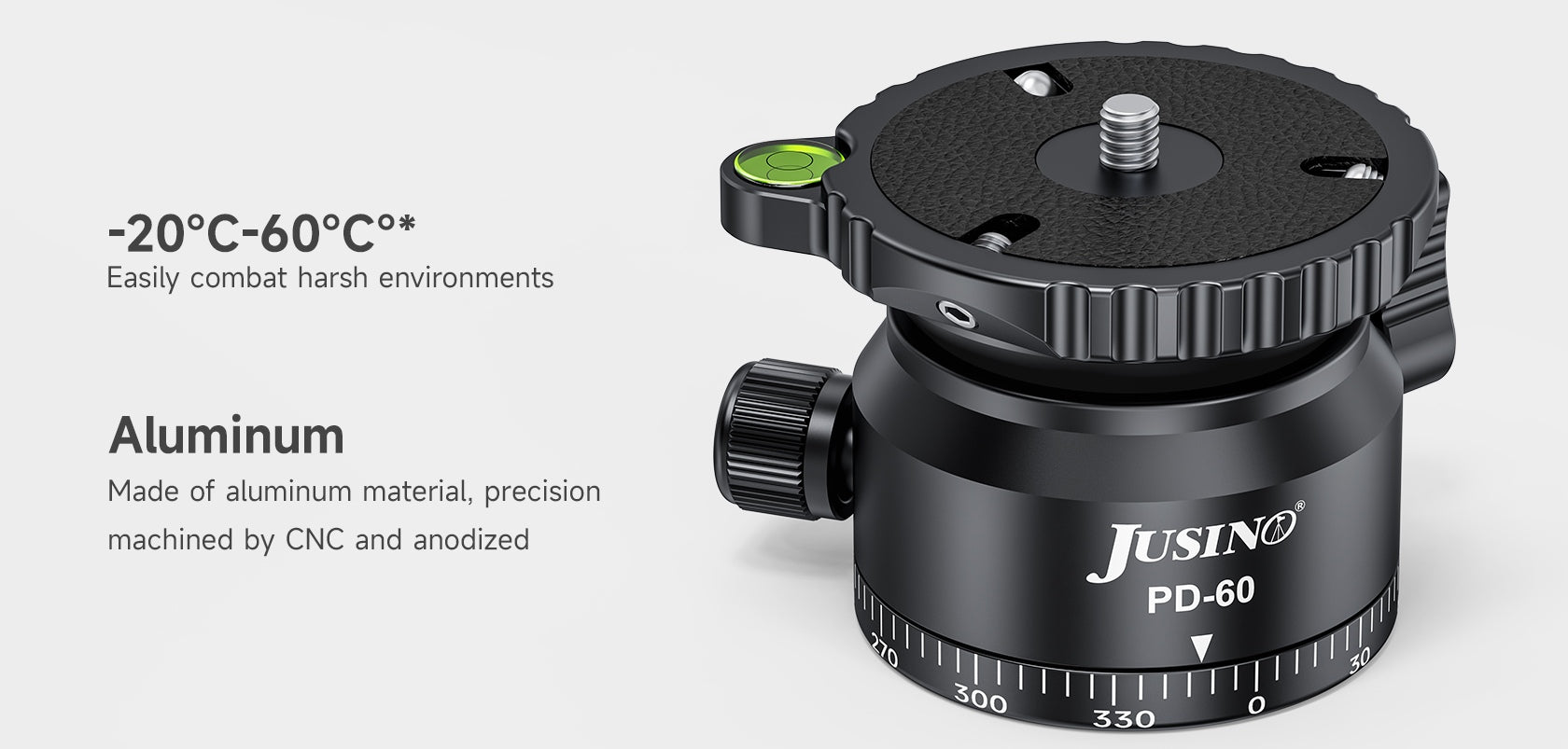 JUSINO Stativ-Nivellierbasis Neigekopf mit 360° Panorama-Funktion und ±15° Neigung PD-60