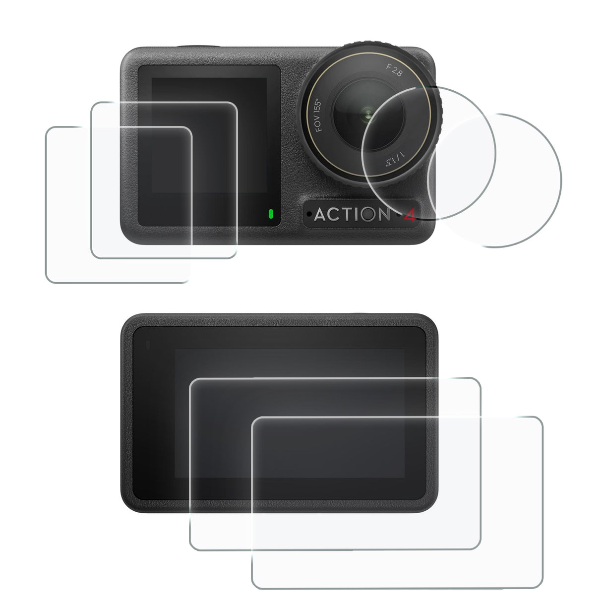 Display- & Objektiv-Schutzglas für DJI Osmo Action 3, Action 4 – 9H gehärtetes Glas, Komplettschutz-Set - 2er Pack