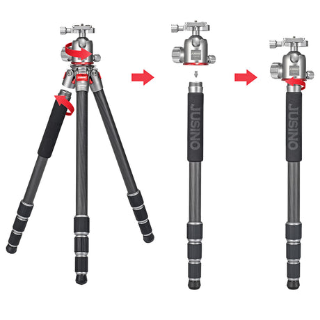 JUSINO Leichtes Karbon Fotostativ mit Kugelkopf Stativ bis 138cm 12kg AF-254C FGS-36