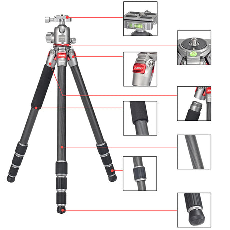 JUSINO Leichtes Karbon Fotostativ mit Kugelkopf Stativ bis 130cm 15kg AF-284C FGS-36