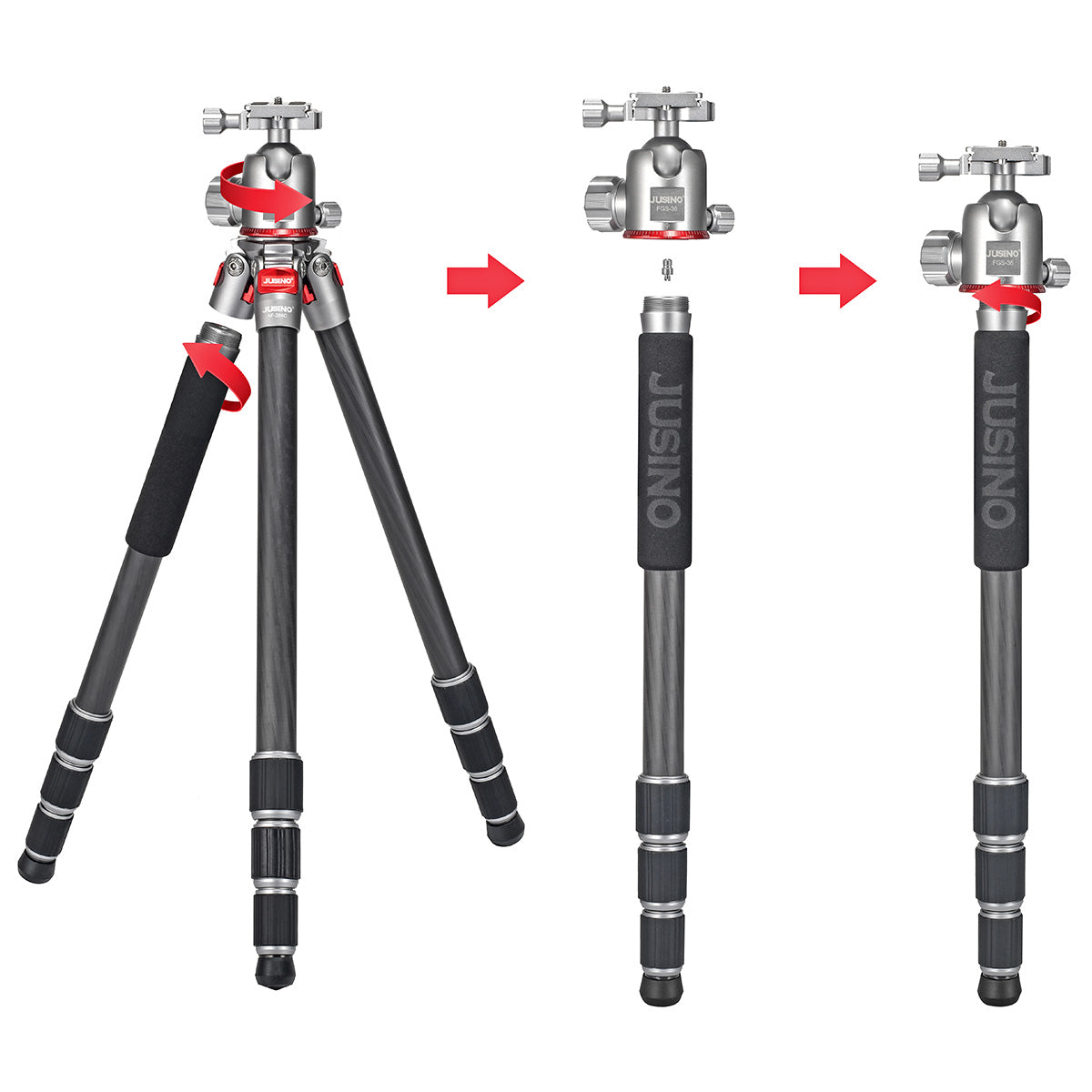 JUSINO Leichtes Karbon Fotostativ mit Kugelkopf Stativ bis 130cm 15kg AF-284C FGS-36