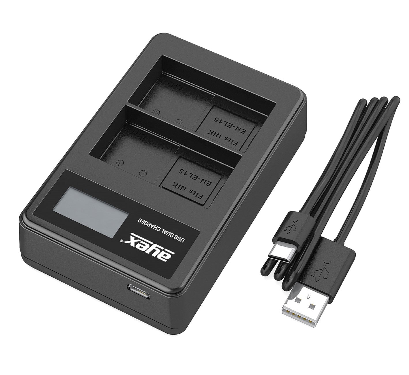 USB Dual Ladegerät für Nikon EN-EL15 beleuchtetes Display Ladestandanzeige