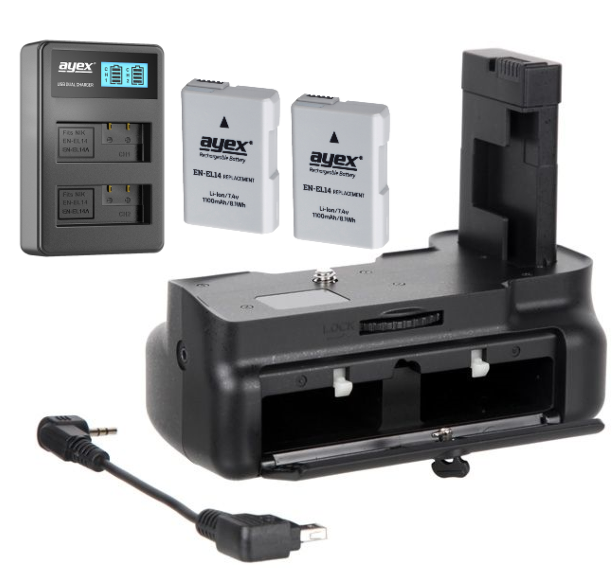 Batteriegriff Set für Nikon D5300 D3300 D3200 D3100 + 2x EN-EL14 Akku + USB Dual Ladegerät