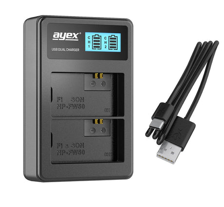 Batteriegriff Set für Sony Alpha A6300 A6000 + 2x NP-FW50 Akku + 1x USB Dual Ladegerät