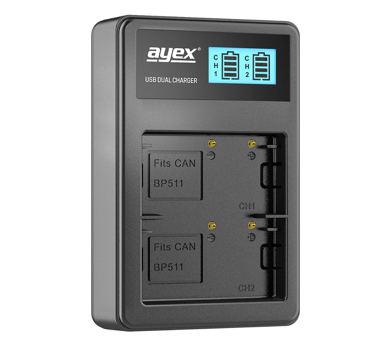 USB Dual Ladegerät für Canon BP-511A Akkus beleuchtetes Display Ladestandanzeige