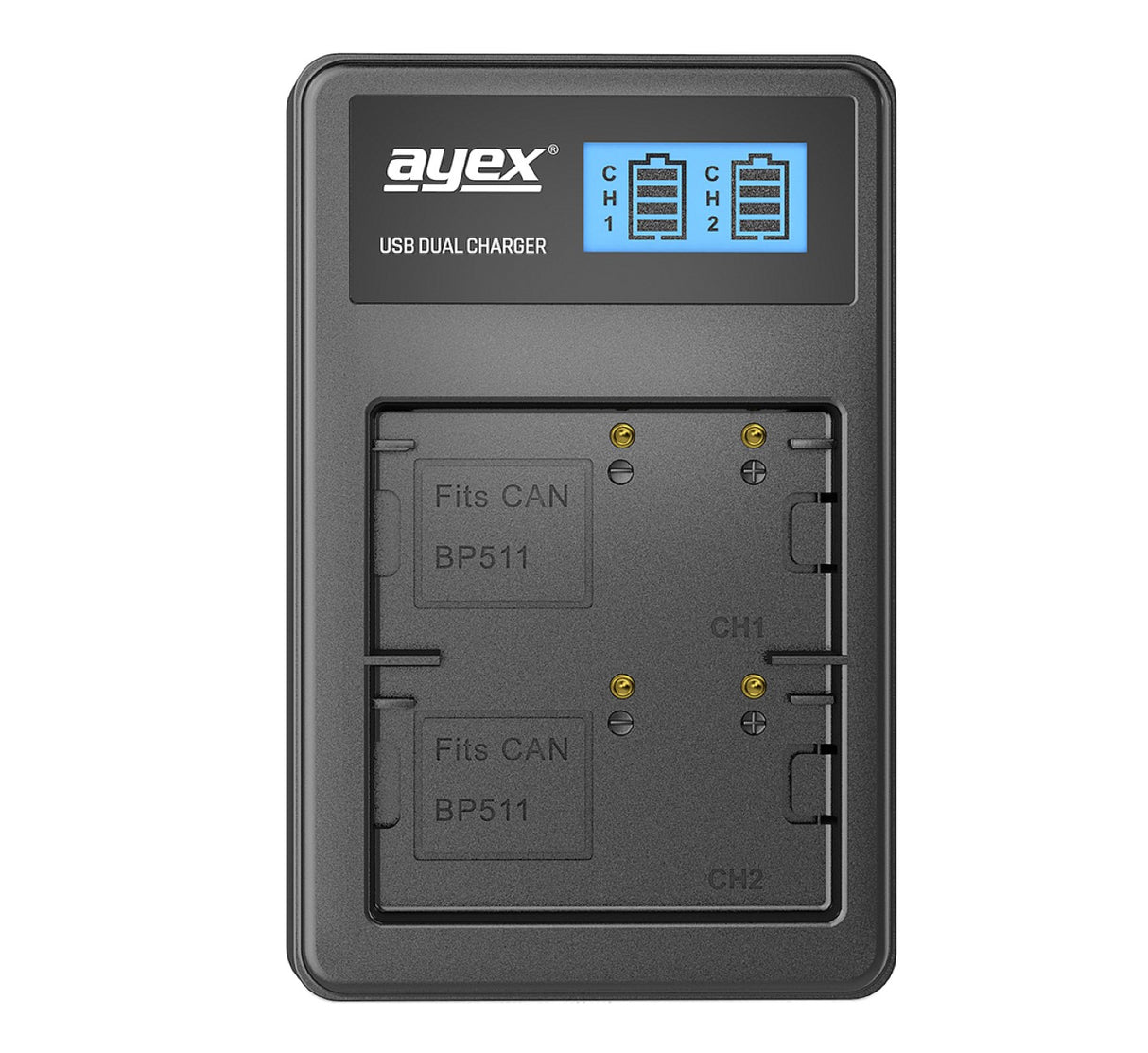 USB Dual Ladegerät für Canon BP-511A Akkus beleuchtetes Display Ladestandanzeige