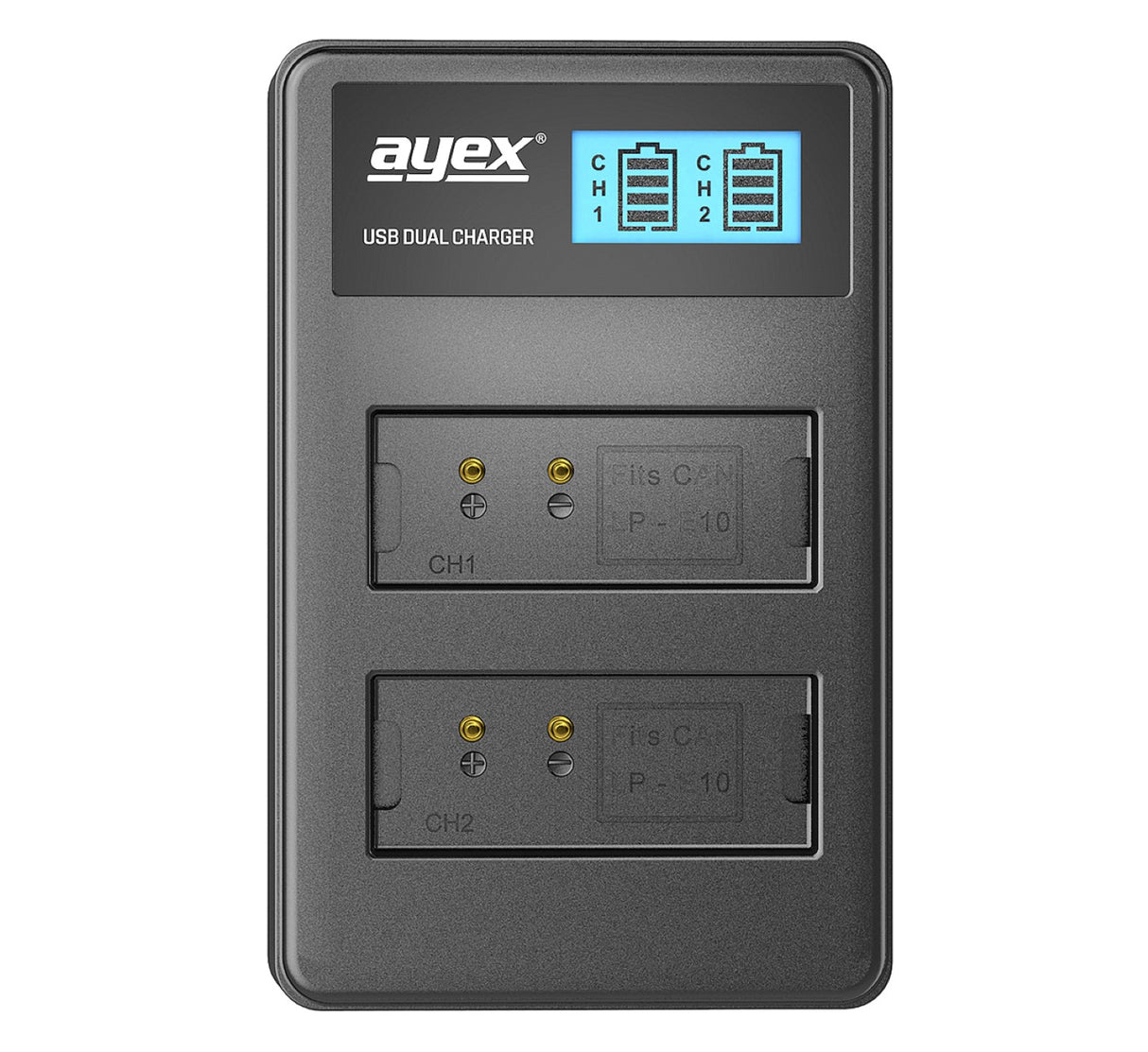 USB Dual Ladegerät für Canon LP-E10 Akkus beleuchtetes Display Ladestandanzeige