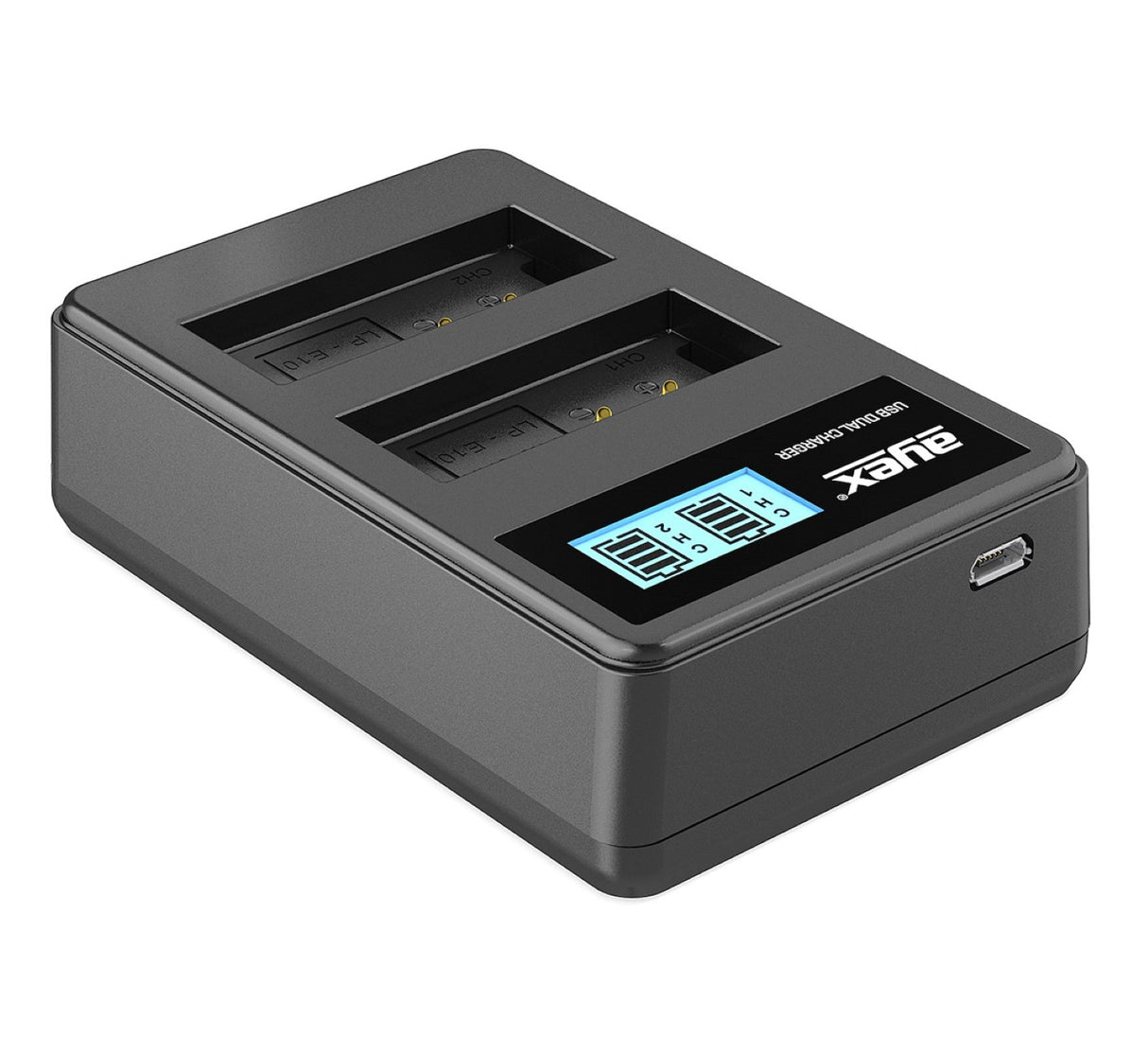 USB Dual Ladegerät für Canon LP-E10 Akkus beleuchtetes Display Ladestandanzeige