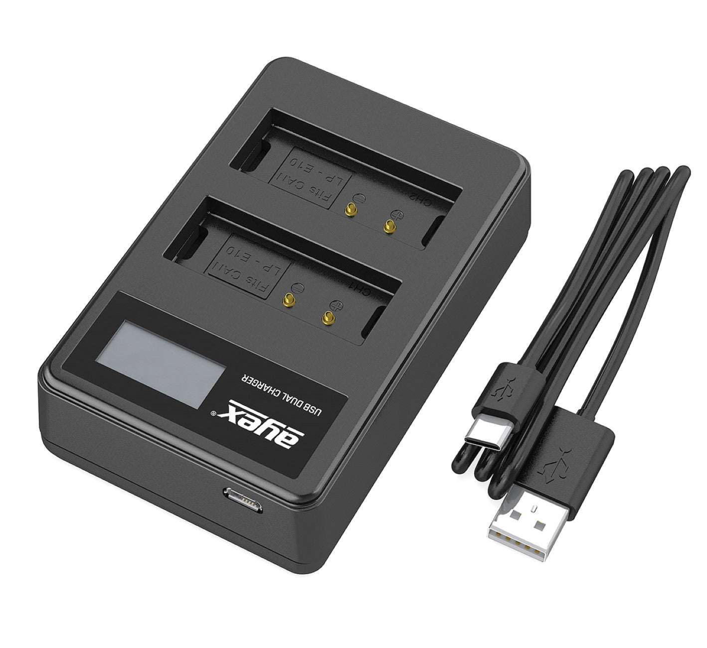USB Dual Ladegerät für Canon LP-E10 Akkus beleuchtetes Display Ladestandanzeige
