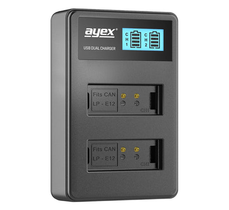 ayex Power Set mit 2x LP-E12 Akku für Canon + 1x USB Dual Ladegerät zB EOS M M200