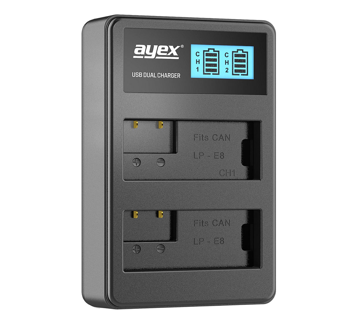 USB Dual Ladegerät für Canon LP-E8 Akkus beleuchtetes Display Ladestandanzeige
