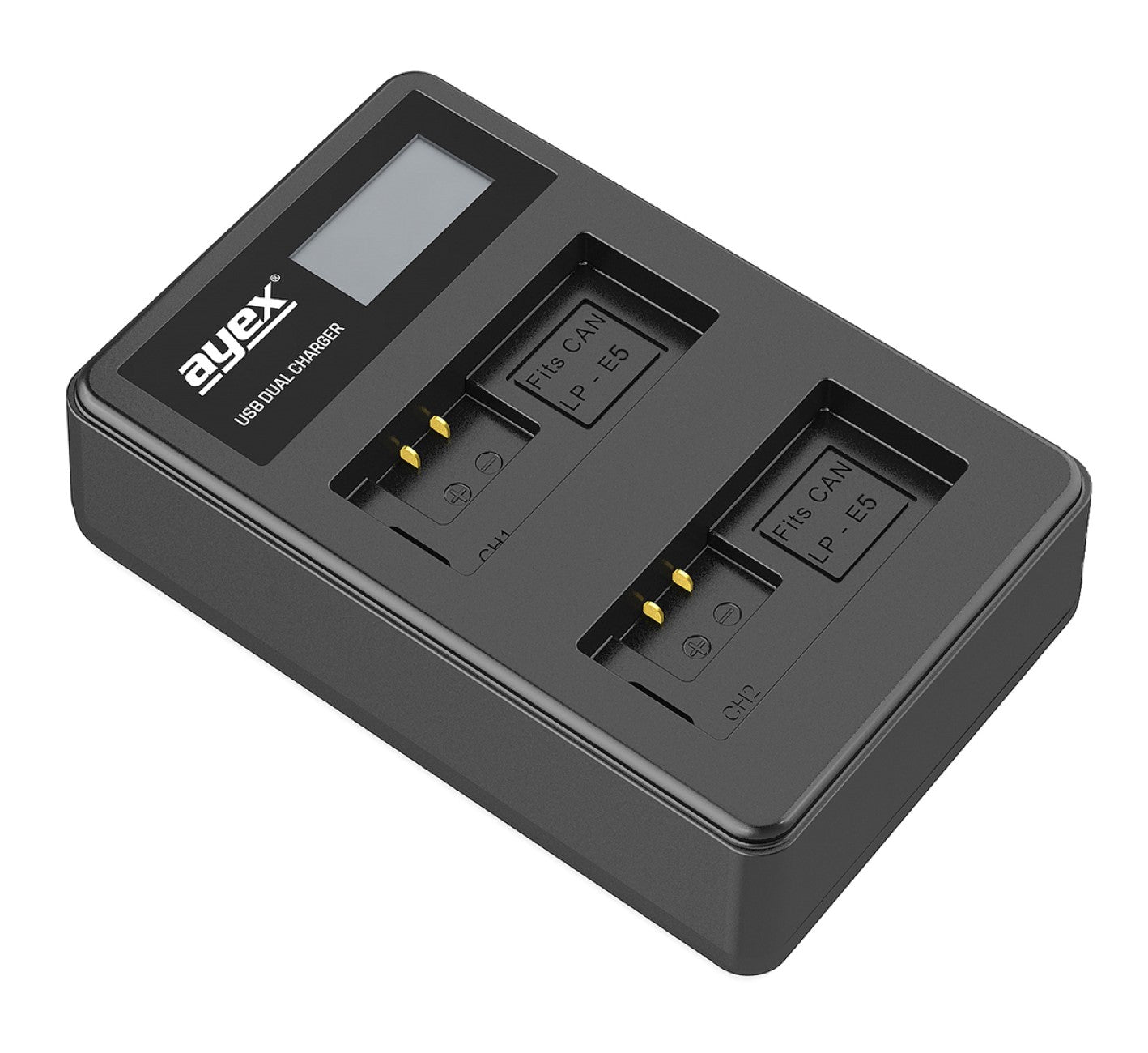 USB Dual Ladegerät für Canon LP-E5 Akkus beleuchtetes Display Ladestandanzeige