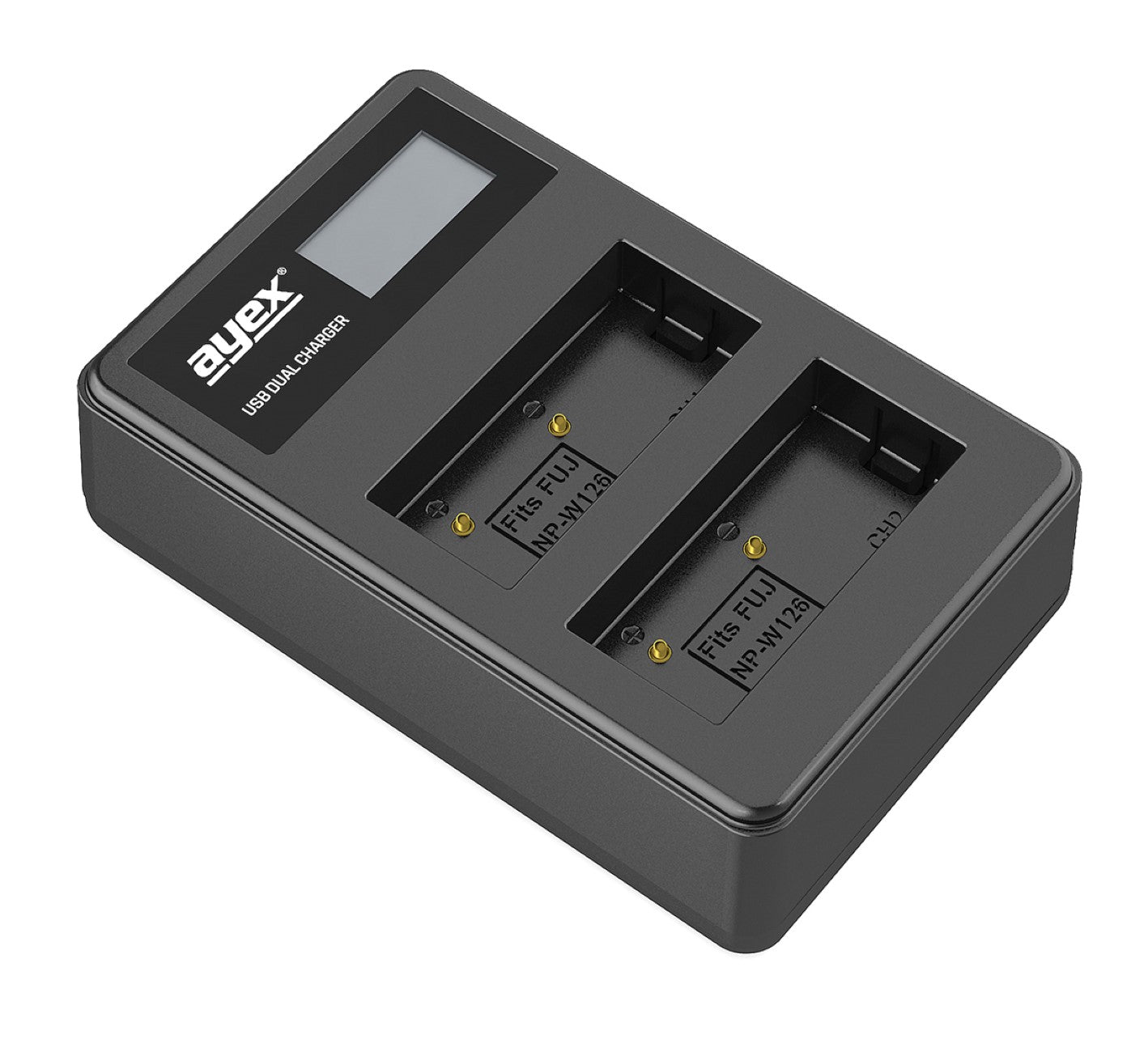 USB Dual Ladegerät für Fujifilm NP-W126 Akkus beleuchtetes Display Ladestandanzeige