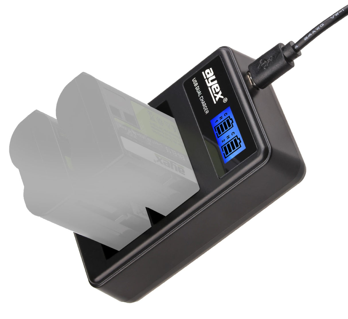 USB Dual Ladegerät für Nikon EN-EL15 beleuchtetes Display Ladestandanzeige