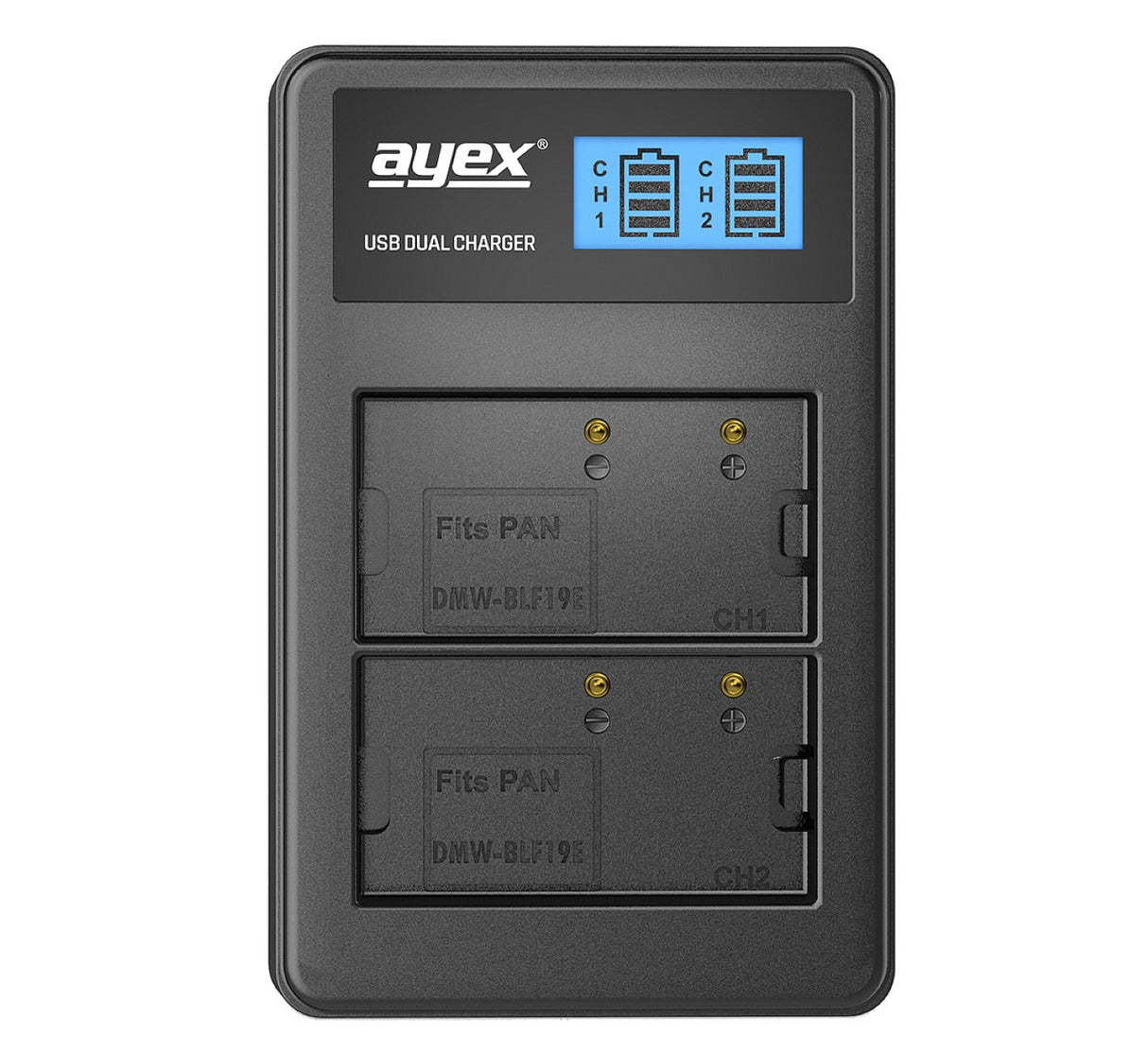 USB Dual Ladegerät für Panasonic DMW-BLF19E Akkus beleuchtetes Display Ladestandanzeige