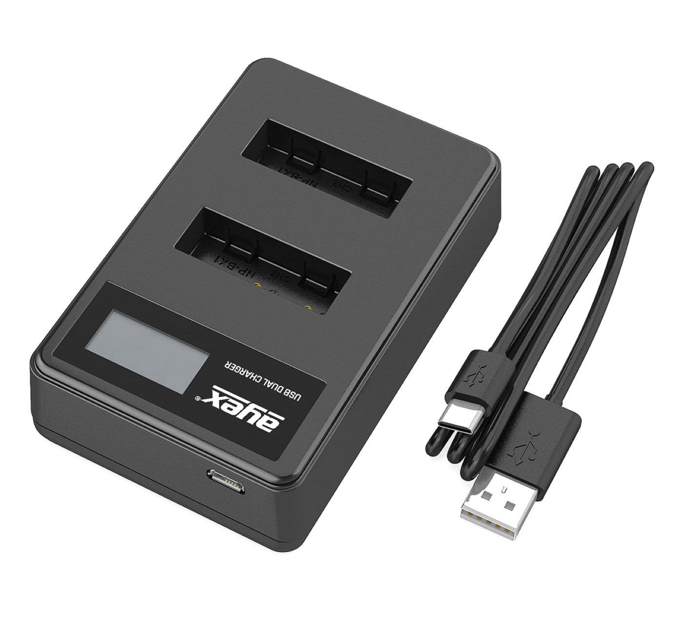 USB Dual Ladegerät für Sony NP-BX1 Akkus beleuchtetes Display Ladestandanzeige