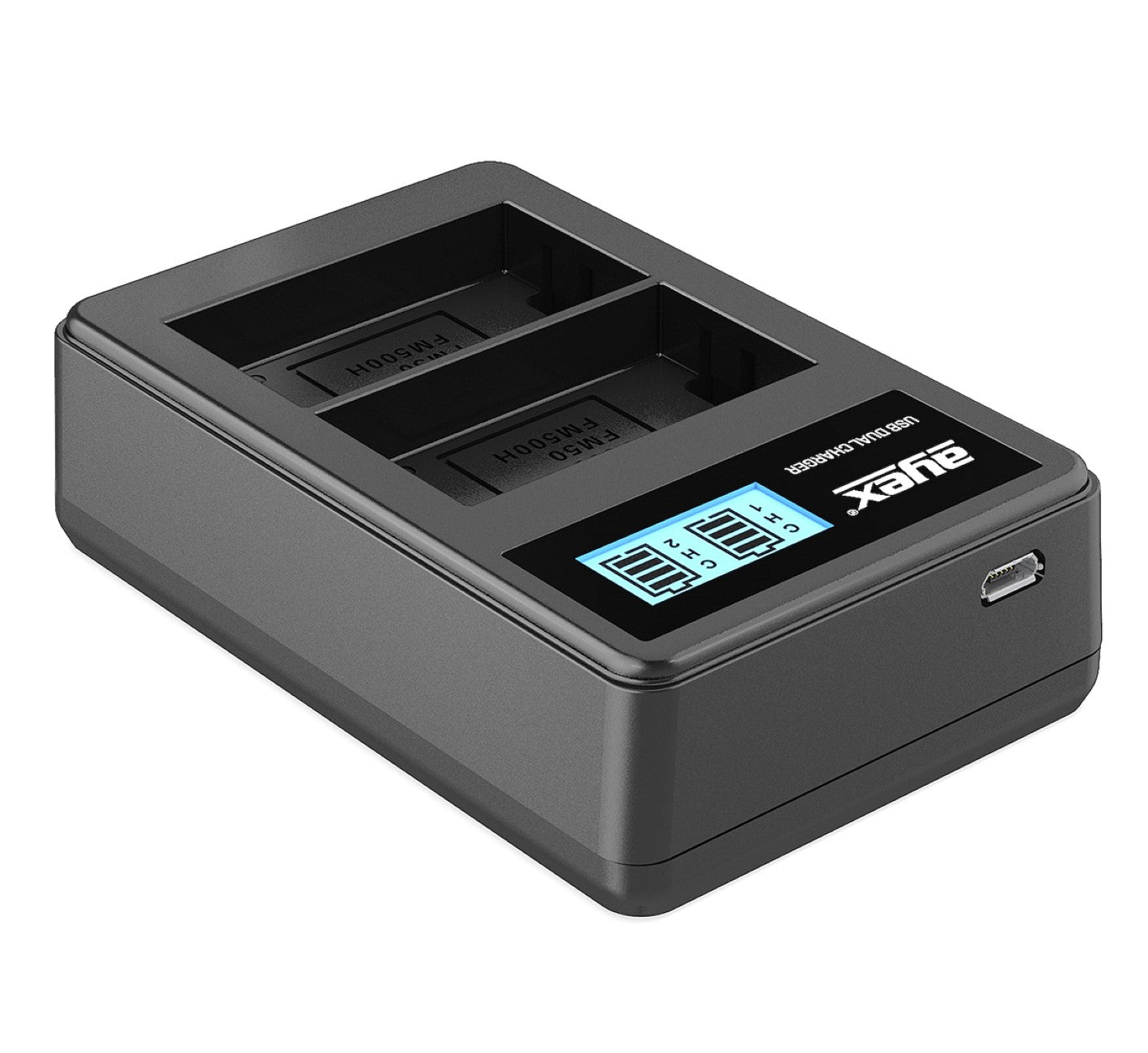 USB Dual Ladegerät für Sony NP-F550 NP-FM550H NP-FM50 Akkus beleuchtetes Display Ladestandanzeige