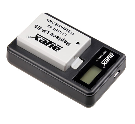 USB Ladegerät für Canon LP-E5 Akkus beleuchtetes Display Ladestandanzeige