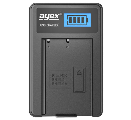 USB Ladegerät für Nikon EN-EL14 Akkus beleuchtetes Display Ladestandanzeige