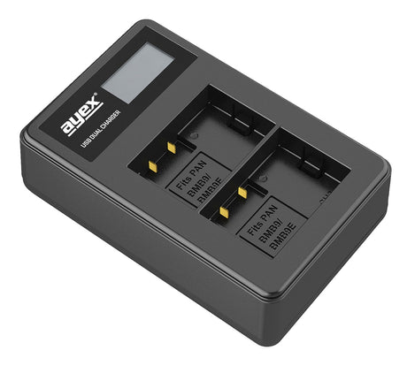 USB Dual Ladegerät für Panasonic DMW-BMB9 DMW-BMB9E Akkus beleuchtetes Display Ladestandanzeige