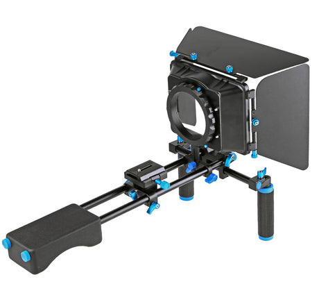 ayex D2-B Schulterstativ DSLR Rig mit verstellbarer Basisplatte, M4 Matte Box und Support Arm