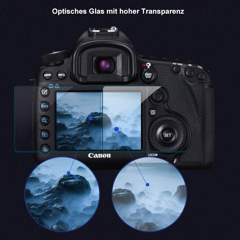 Display-Schutzglas für Canon EOS 70D, 80D, 90D, 7D Mark II, 6D Mark II – 0,3 mm 9H gehärtetes Glas 3 Stück