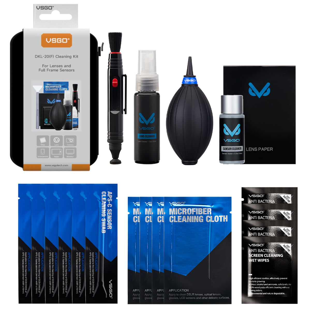 VSGO Professionelles Kamera-Reinigungsset für Vollformat, Objektive & Displays - DKL-20F Travel Cleaning Kit Pro
