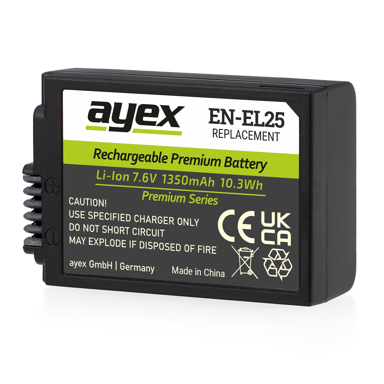 ayex EN-EL25 Akku 1350mAh 7.6V (10.3Wh) Premium Series für Nikon Z30 Z50 Z50 II Z fc