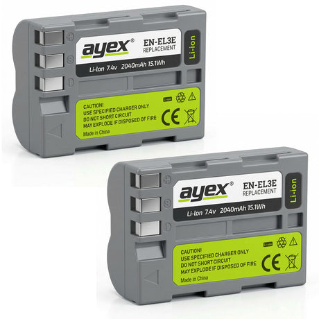 ayex Power Set mit 2x EN-EL3E Akku + 1x USB Dual Ladegerät für z.B. Nikon D700 D300s D200 D100 D90