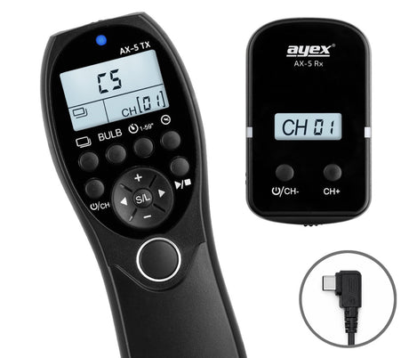 Funk Timer Fernauslöser AX-5 USB-C für Sony Alpha 7C II 7C R 7 V A6700 Intervall Timelapse Bulb Serienaufnahme