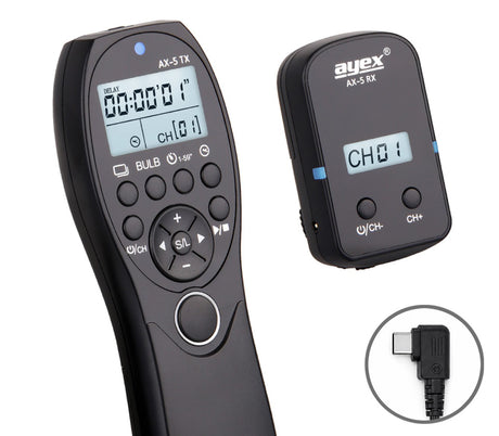 Funk Timer Fernauslöser AX-5 USB-C für Sony Alpha 7C II 7C R 7 V A6700 Intervall Timelapse Bulb Serienaufnahme