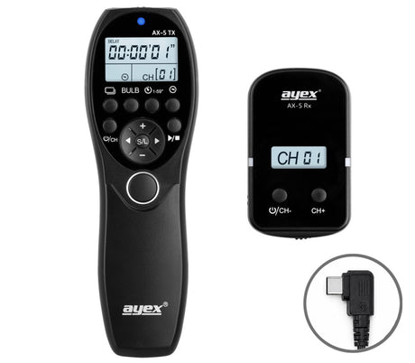 Funk Timer Fernauslöser AX-5 USB-C für Sony Alpha 7C II 7C R 7 V A6700 Intervall Timelapse Bulb Serienaufnahme