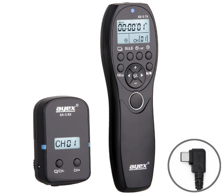 Funk Timer Fernauslöser AX-5 USB-C für Sony Alpha 7C II 7C R 7 V A6700 Intervall Timelapse Bulb Serienaufnahme