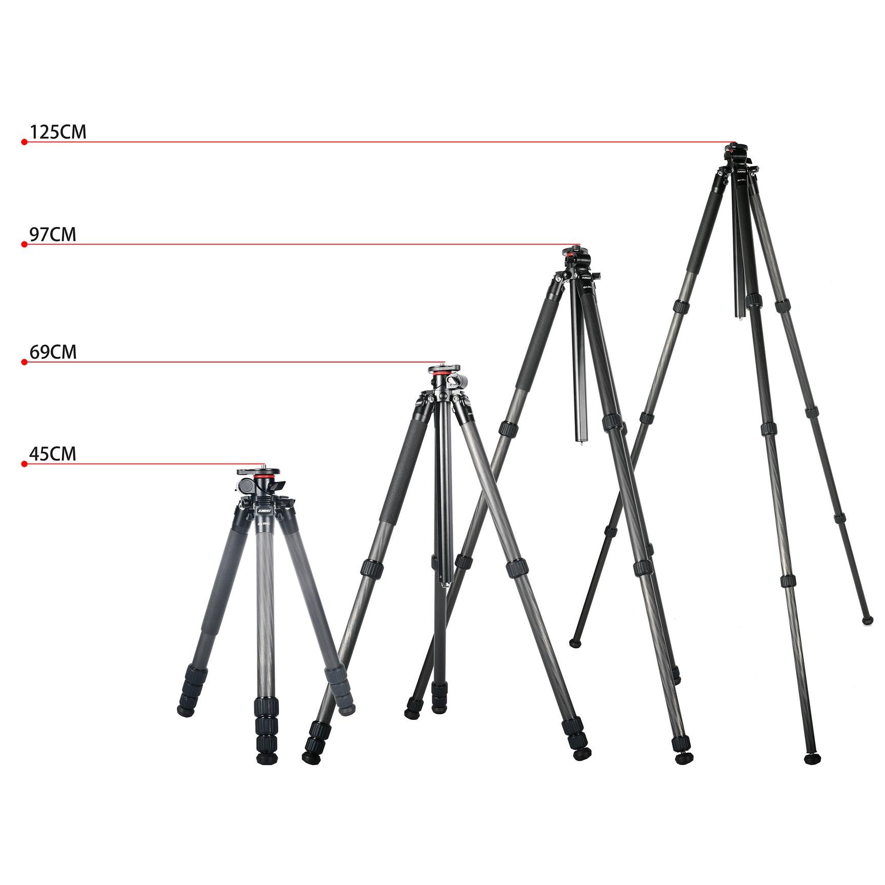 JUSINO Flexibles leichtes Karbon-Stativ + Profi Kugelkopf max. 170cm entfernbare Mittelsäule
