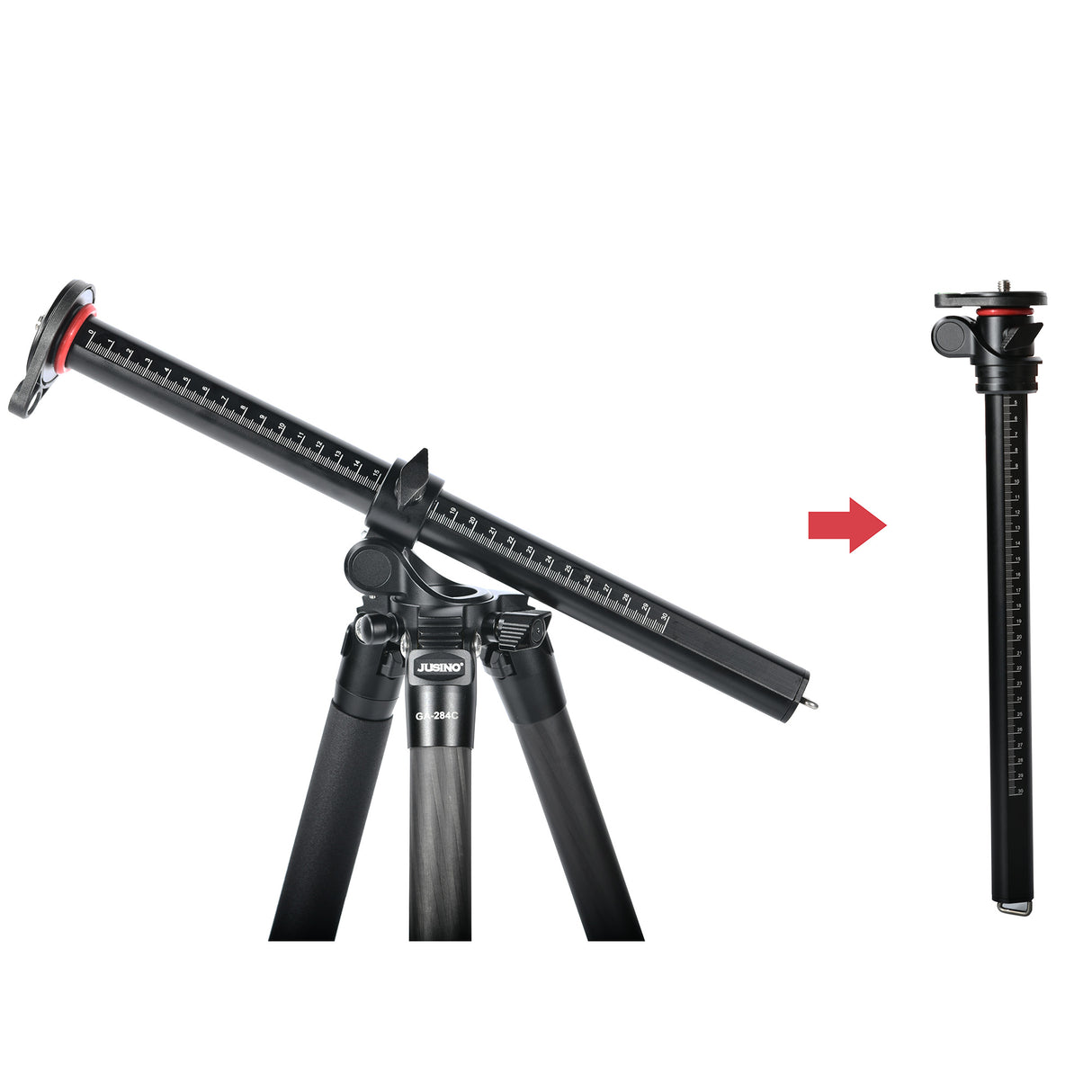 JUSINO Flexibles leichtes Karbon-Stativ + Profi Kugelkopf max. 170cm entfernbare Mittelsäule