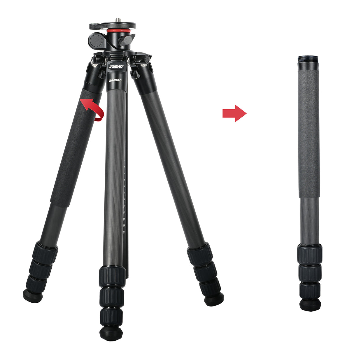 JUSINO Flexibles Karbon-Stativ max. 170cm bis 18Kg belastbar neigbare & entfernbare Mittelsäule