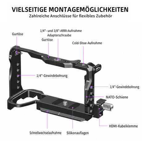 ayex Kamera-Cage kompatibel mit Sony Alpha 6700 mit HDMI-Klemme und Arca-Profil